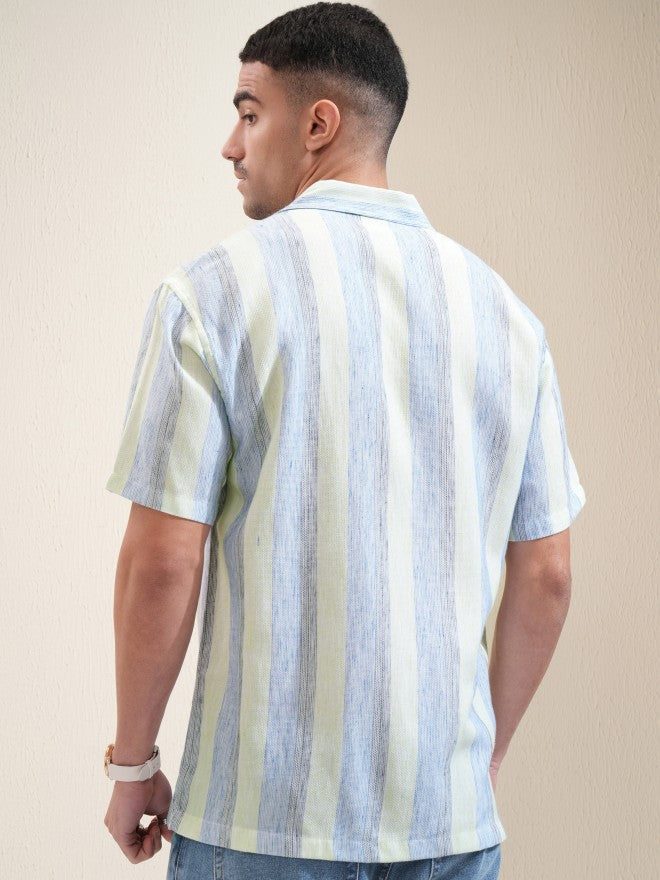 Locomotive Men Green Striped Relaxed Fit Casual Shirt - Green - Image 3
