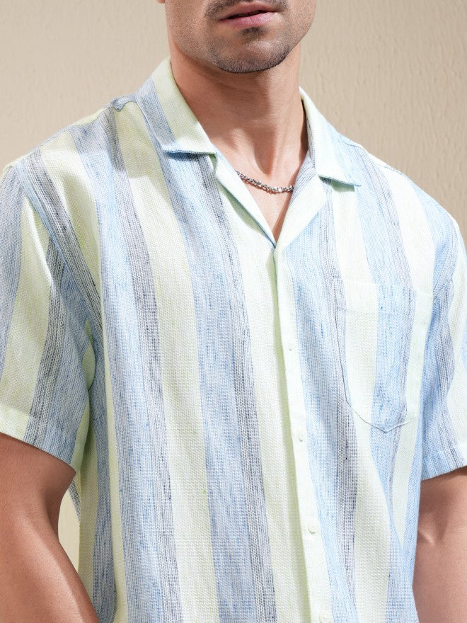 Locomotive Men Green Striped Relaxed Fit Casual Shirt - Green - Image 5