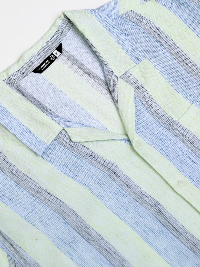 Locomotive Men Green Striped Relaxed Fit Casual Shirt - Green - Image 7
