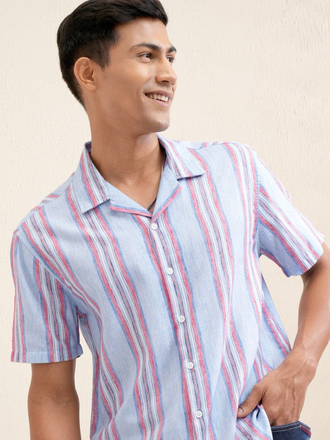 Locomotive Men Blue Striped Relaxed Fit Casual Shirt - Blue - Image 1