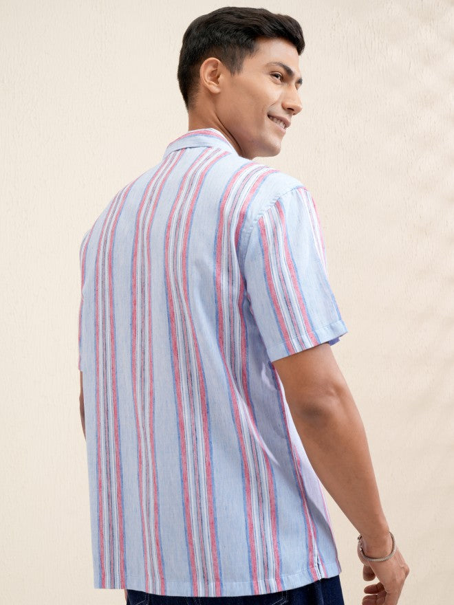 Locomotive Men Blue Striped Relaxed Fit Casual Shirt - Blue - Image 3