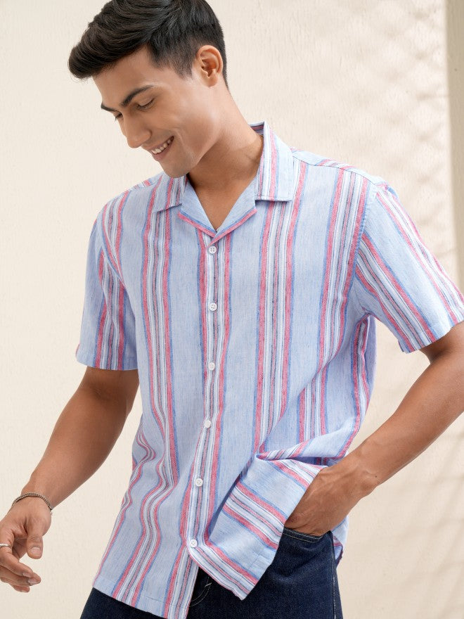 Locomotive Men Blue Striped Relaxed Fit Casual Shirt - Blue - Image 4
