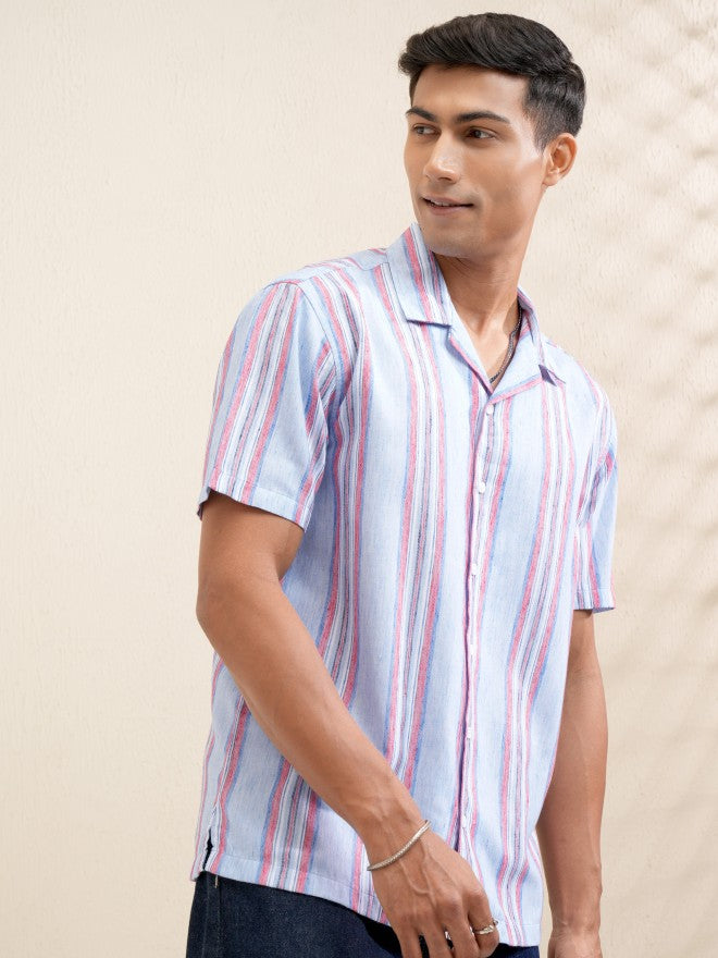 Locomotive Men Blue Striped Relaxed Fit Casual Shirt - Blue - Image 6