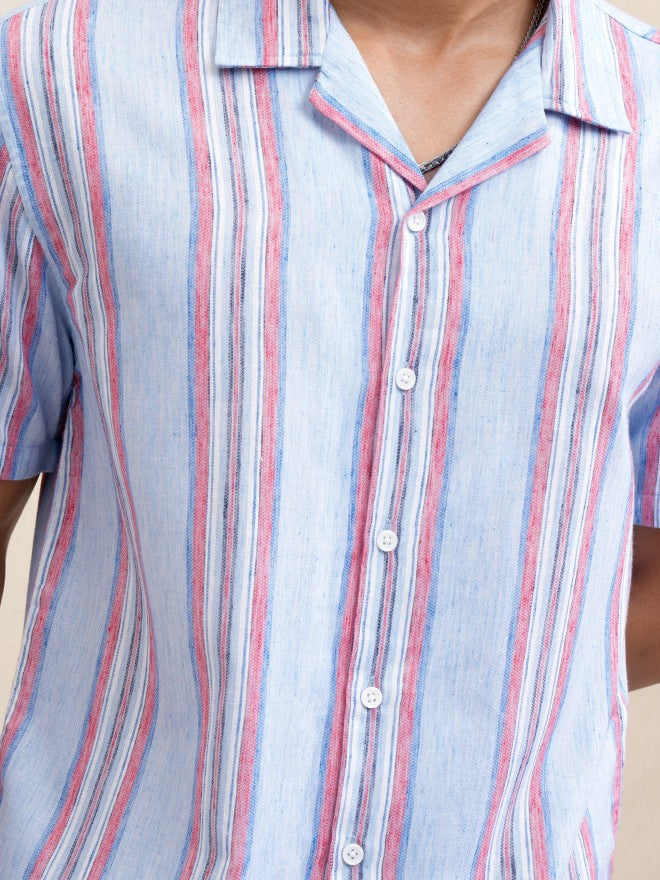 Locomotive Men Blue Striped Relaxed Fit Casual Shirt - Blue - Image 7