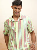 Locomotive Men Green Striped Relaxed Fit Casual Shirt - Green - Image 1