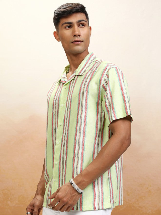 Locomotive Men Green Striped Relaxed Fit Casual Shirt - Green - Image 4