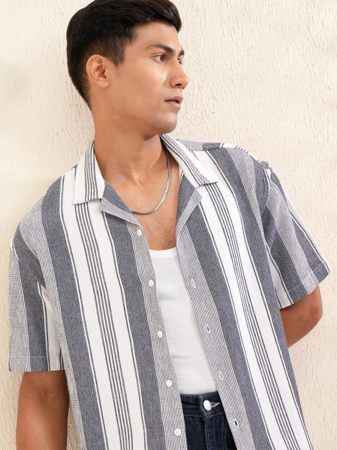 Locomotive Men Off White Striped Relaxed Fit Casual Shirt - Off White - Image 1