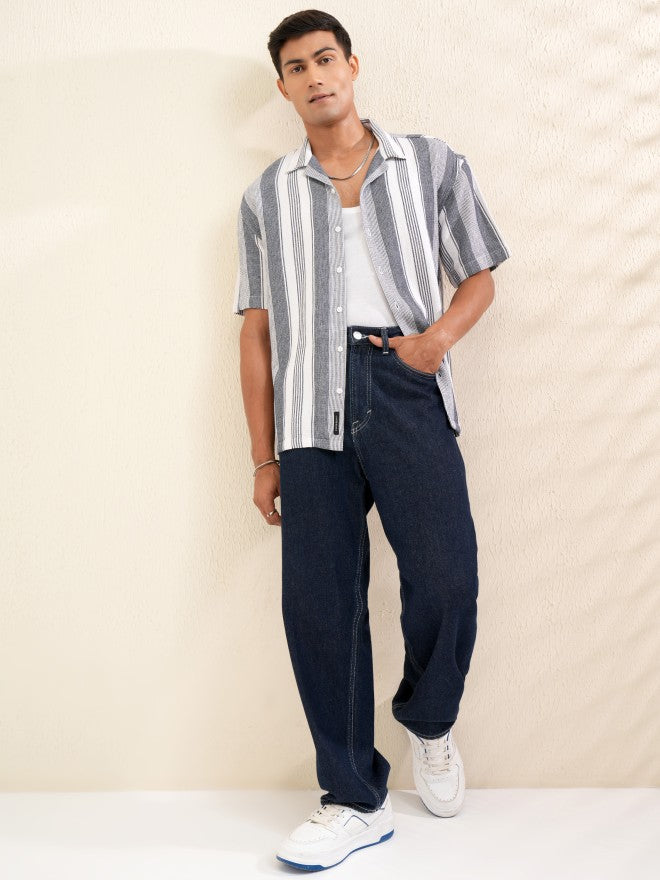 Locomotive Men Off White Striped Relaxed Fit Casual Shirt - Off White - Image 2
