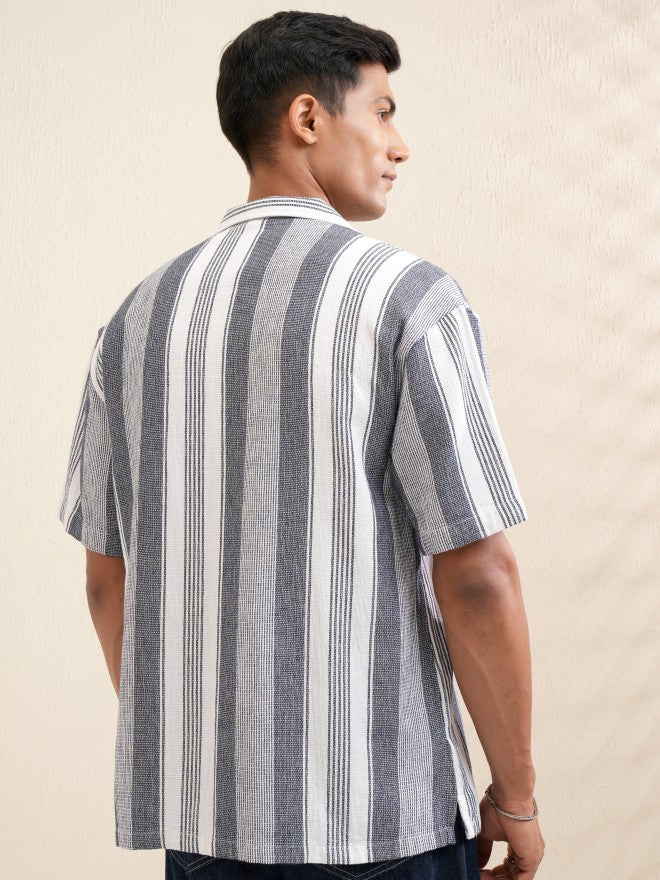 Locomotive Men Off White Striped Relaxed Fit Casual Shirt - Off White - Image 3