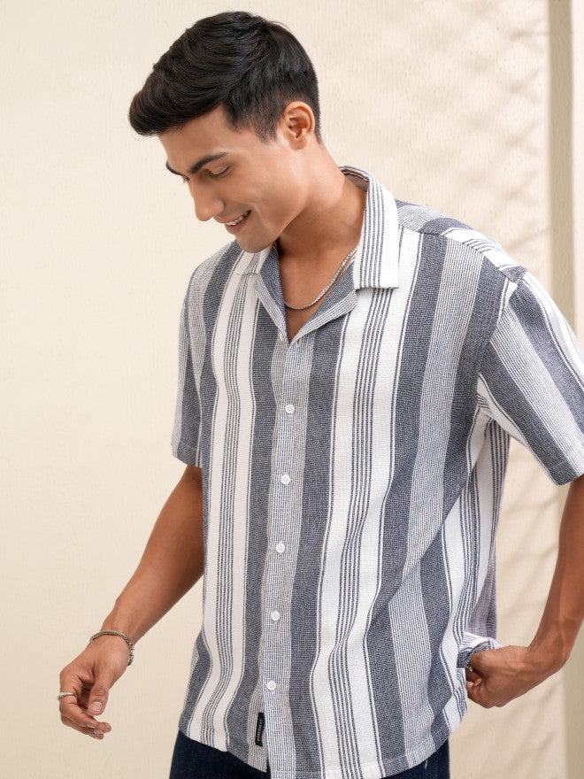Locomotive Men Off White Striped Relaxed Fit Casual Shirt - Off White - Image 4