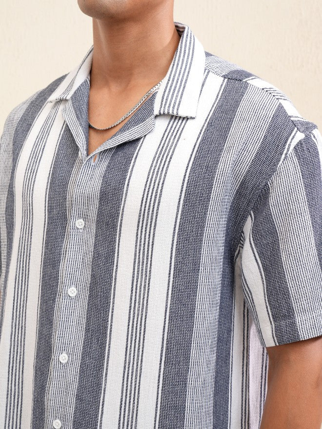 Locomotive Men Off White Striped Relaxed Fit Casual Shirt - Off White - Image 5