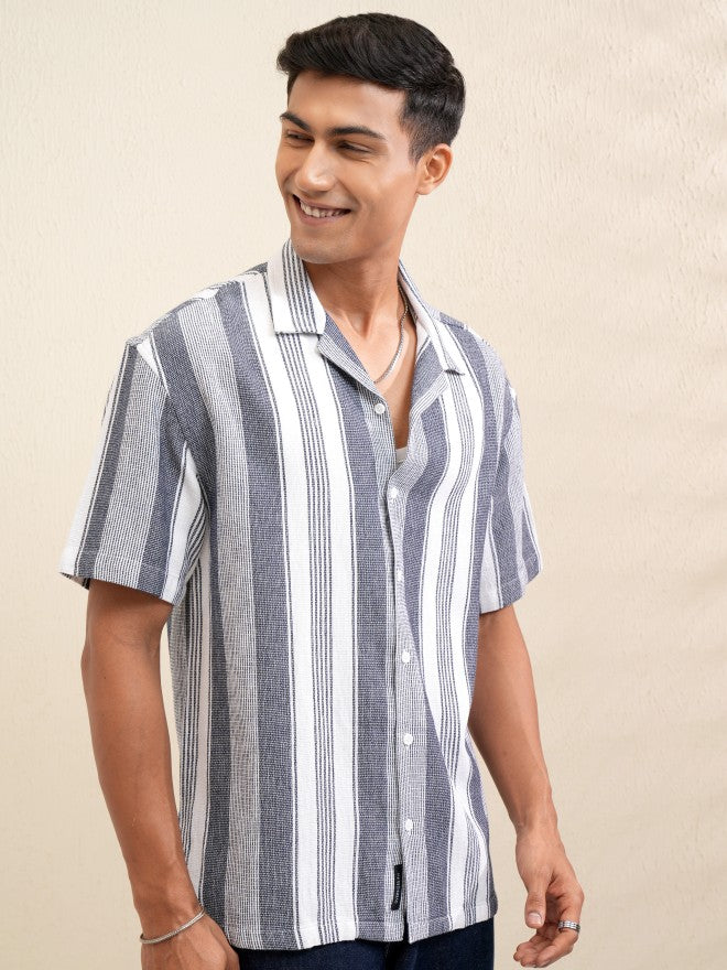 Locomotive Men Off White Striped Relaxed Fit Casual Shirt - Off White - Image 6