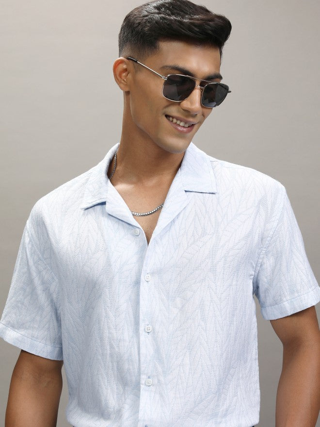 Locomotive Men Blue Self Design Relaxed Fit Casual Shirt - Blue - Image 1
