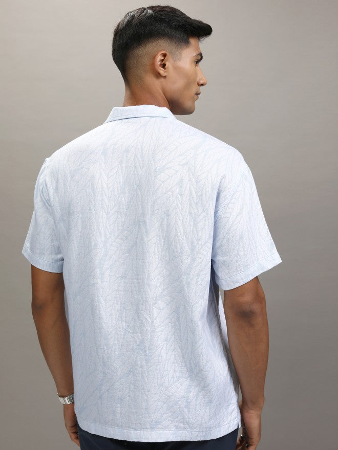 Locomotive Men Blue Self Design Relaxed Fit Casual Shirt - Blue - Image 3