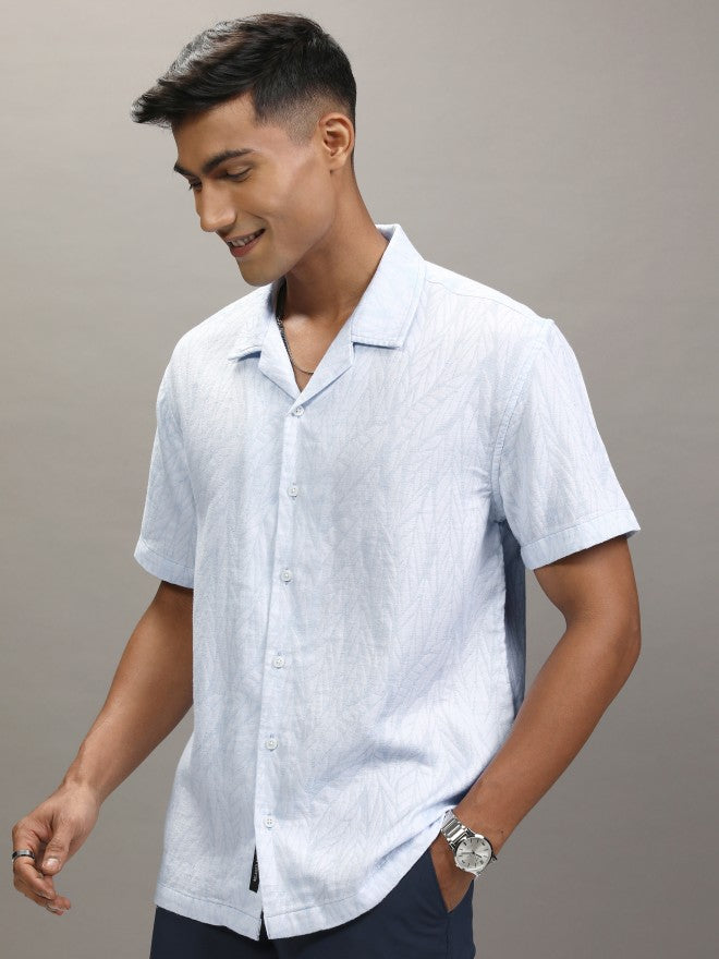 Locomotive Men Blue Self Design Relaxed Fit Casual Shirt - Blue - Image 4
