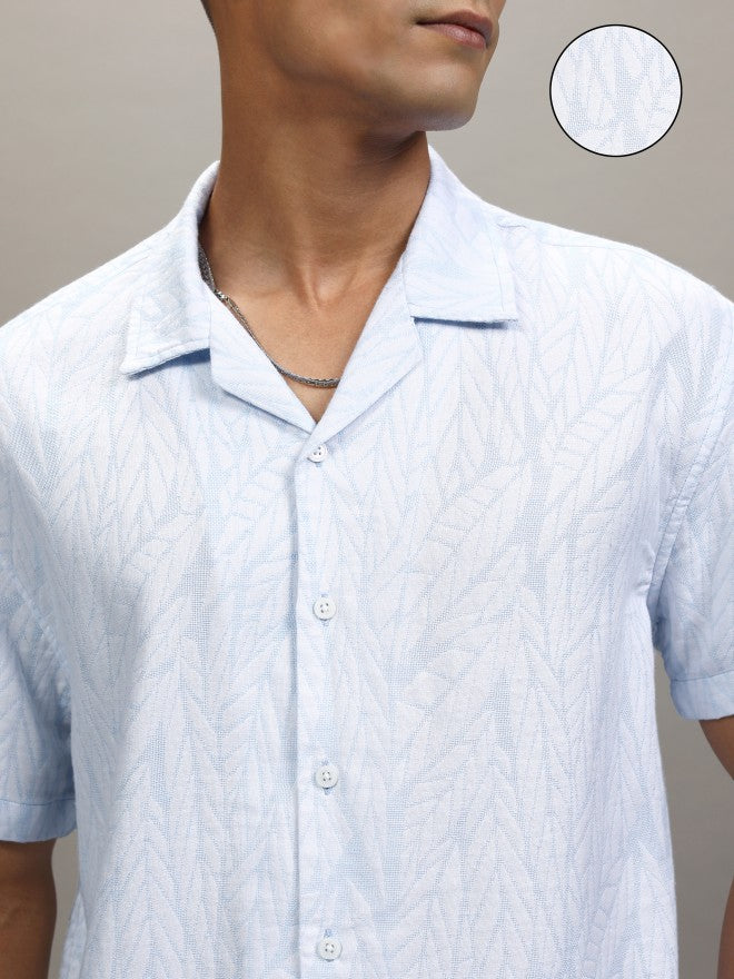 Locomotive Men Blue Self Design Relaxed Fit Casual Shirt - Blue - Image 5