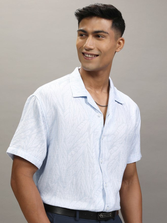 Locomotive Men Blue Self Design Relaxed Fit Casual Shirt - Blue - Image 6
