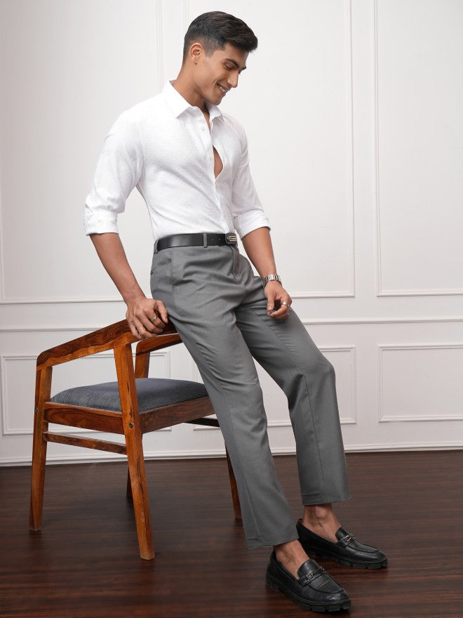 Locomotive Men White Textured Slim Fit Casual Shirt - White - Image 2