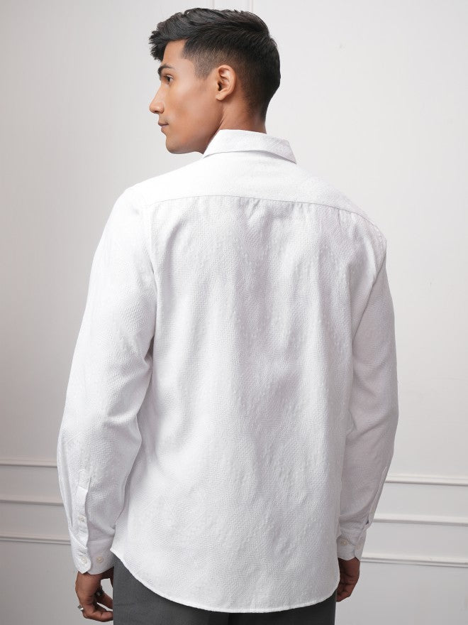 Locomotive Men White Textured Slim Fit Casual Shirt - White - Image 3
