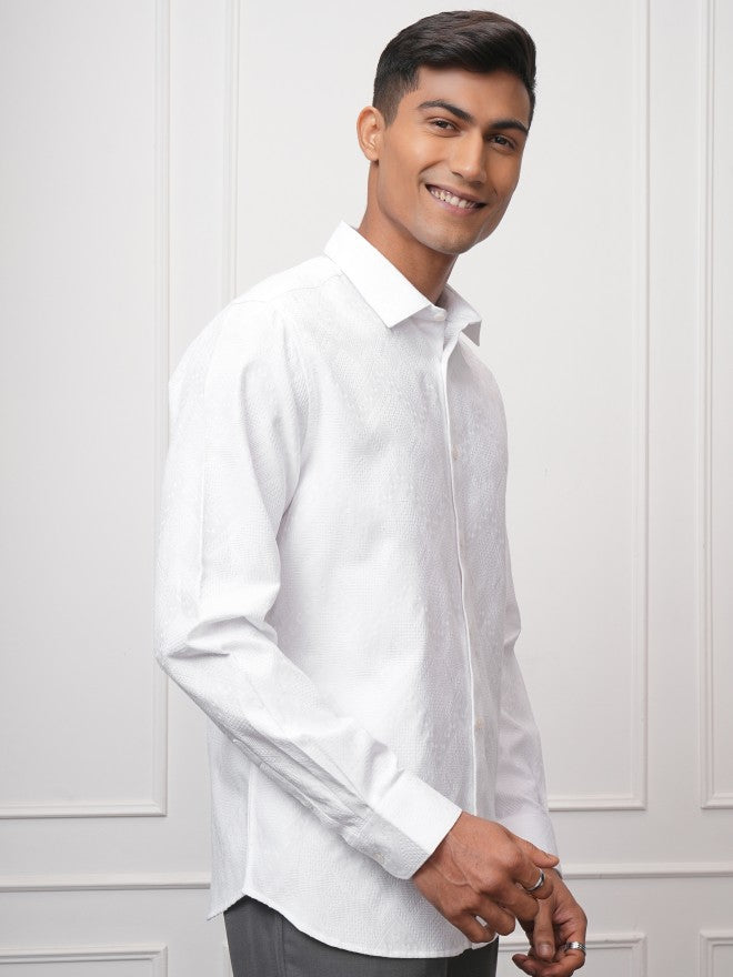 Locomotive Men White Textured Slim Fit Casual Shirt - White - Image 6