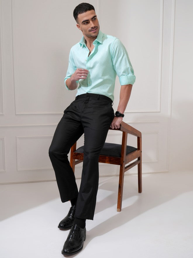 Locomotive Men Green Textured Slim Fit Casual Shirt - Green - Image 2