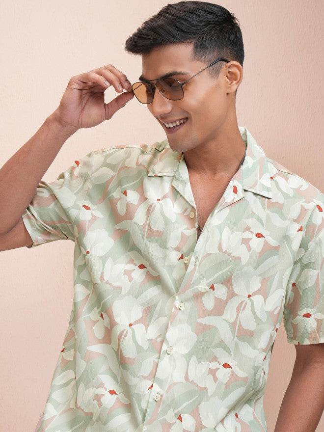 Locomotive Men Green Printed Relaxed Fit Casual Shirt - Green - Image 1