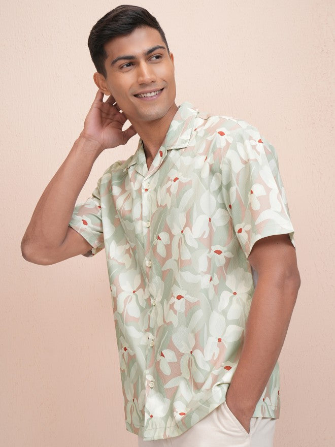 Locomotive Men Green Printed Relaxed Fit Casual Shirt - Green - Image 4