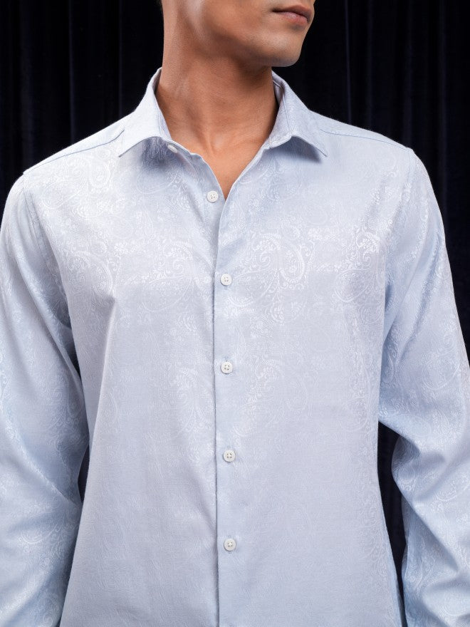 Locomotive Men Blue Self Design Slim Fit Casual Shirt - Blue - Image 5