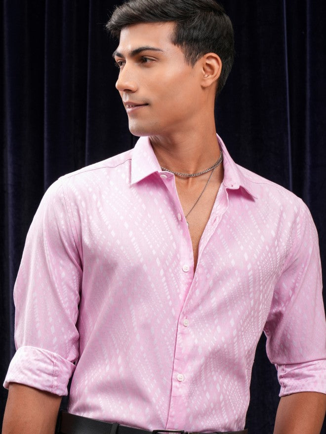 Locomotive Men Pink Textured Slim Fit Casual Shirt - Pink - Image 1