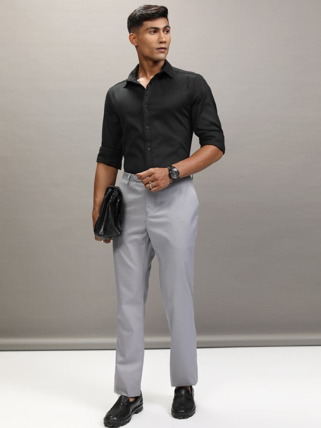 Locomotive Men Black Textured Slim Fit Casual Shirt - Black - Image 2