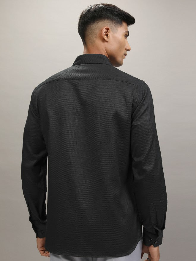 Locomotive Men Black Textured Slim Fit Casual Shirt - Black - Image 3