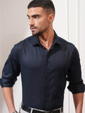 Locomotive Men Navy Blue Solid Slim Fit Casual Shirt - Navy Blue - Image 1