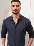 Locomotive Men Navy Blue Solid Slim Fit Casual Shirt - Navy Blue - Image 1