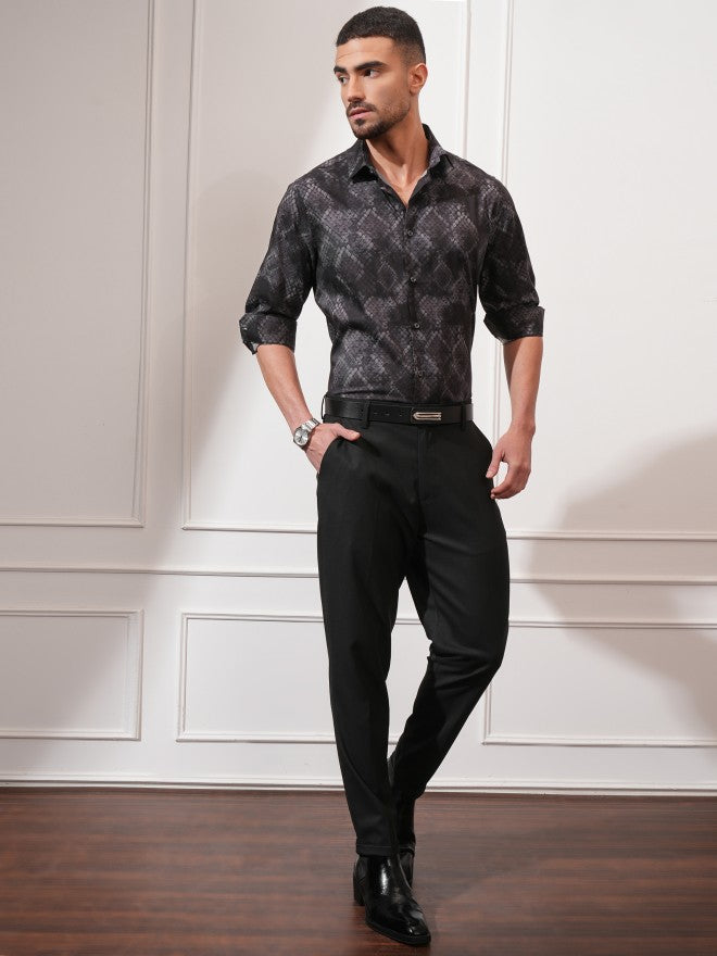 Locomotive Men Black Checked Slim Fit Casual Shirt - Black - Image 2