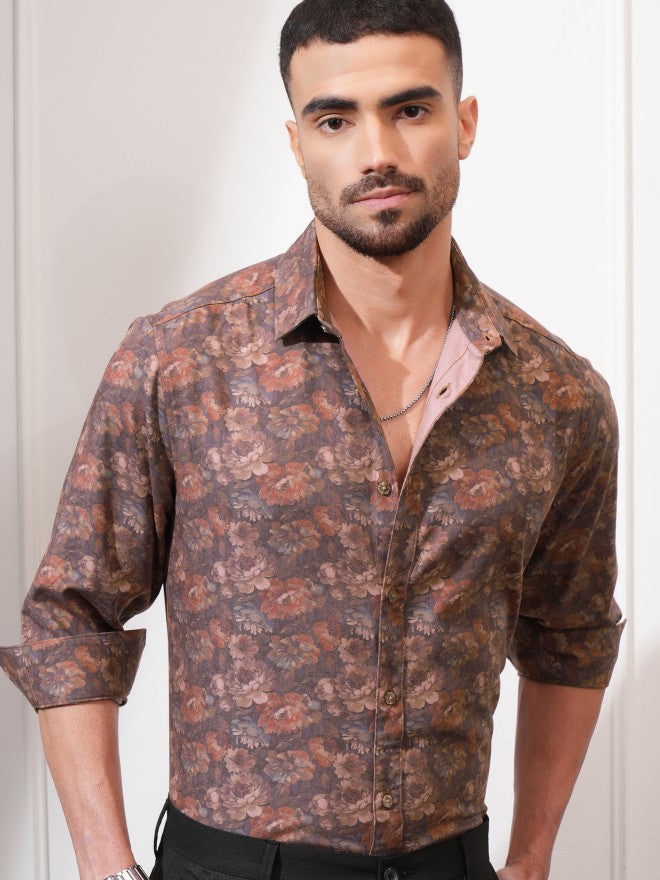 Locomotive Men Rust Checked Slim Fit Casual Shirt - Rust - Image 1
