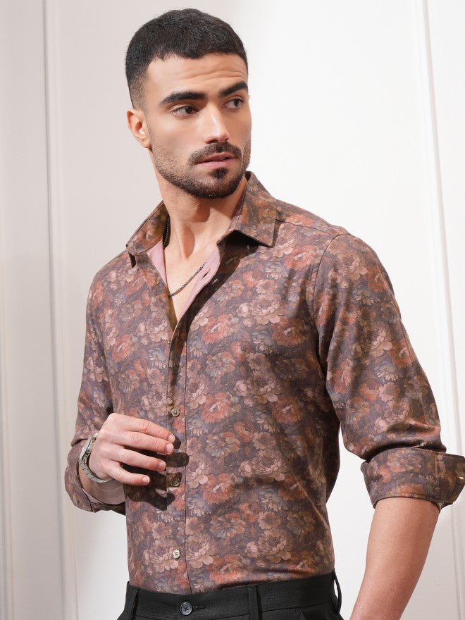 Locomotive Men Rust Checked Slim Fit Casual Shirt - Rust - Image 4