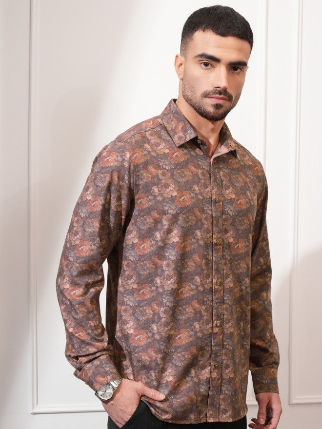 Locomotive Men Rust Checked Slim Fit Casual Shirt - Rust - Image 6