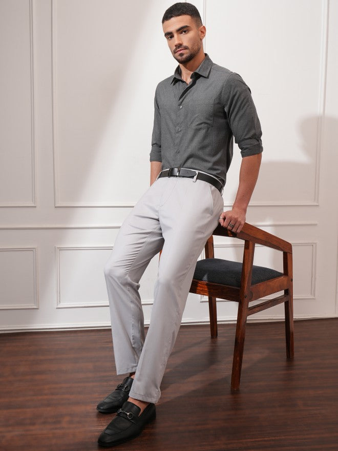 Locomotive Men Grey Solid Slim Fit Casual Shirt - Grey - Image 2