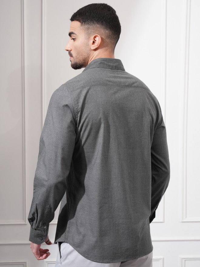 Locomotive Men Grey Solid Slim Fit Casual Shirt - Grey - Image 3
