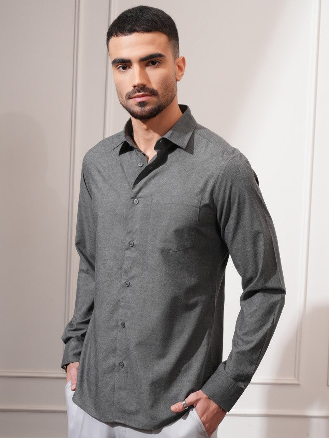 Locomotive Men Grey Solid Slim Fit Casual Shirt - Grey - Image 4