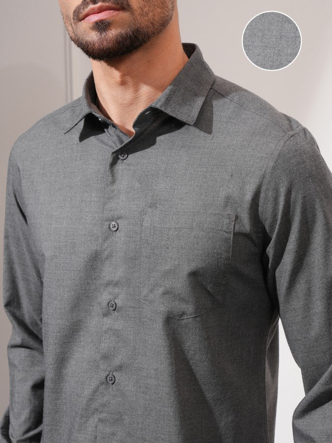 Locomotive Men Grey Solid Slim Fit Casual Shirt - Grey - Image 5
