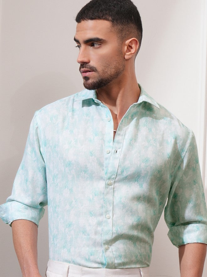 Locomotive Men Green Printed Relaxed Fit Casual Shirt - Green - Image 1