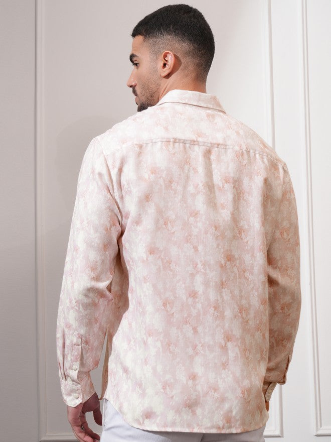 Locomotive Men Peach Printed Relaxed Fit Casual Shirt - Peach - Image 3