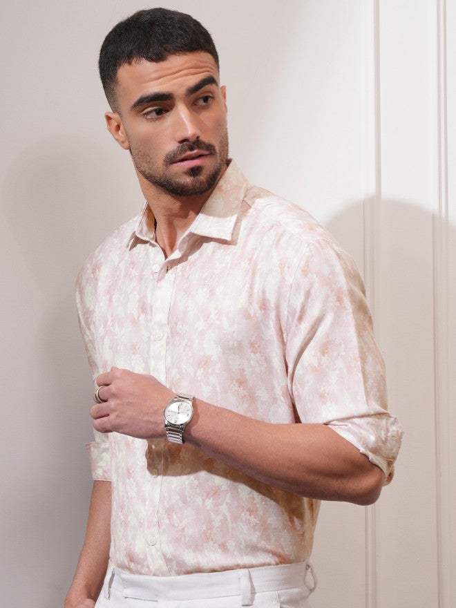 Locomotive Men Peach Printed Relaxed Fit Casual Shirt - Peach - Image 4