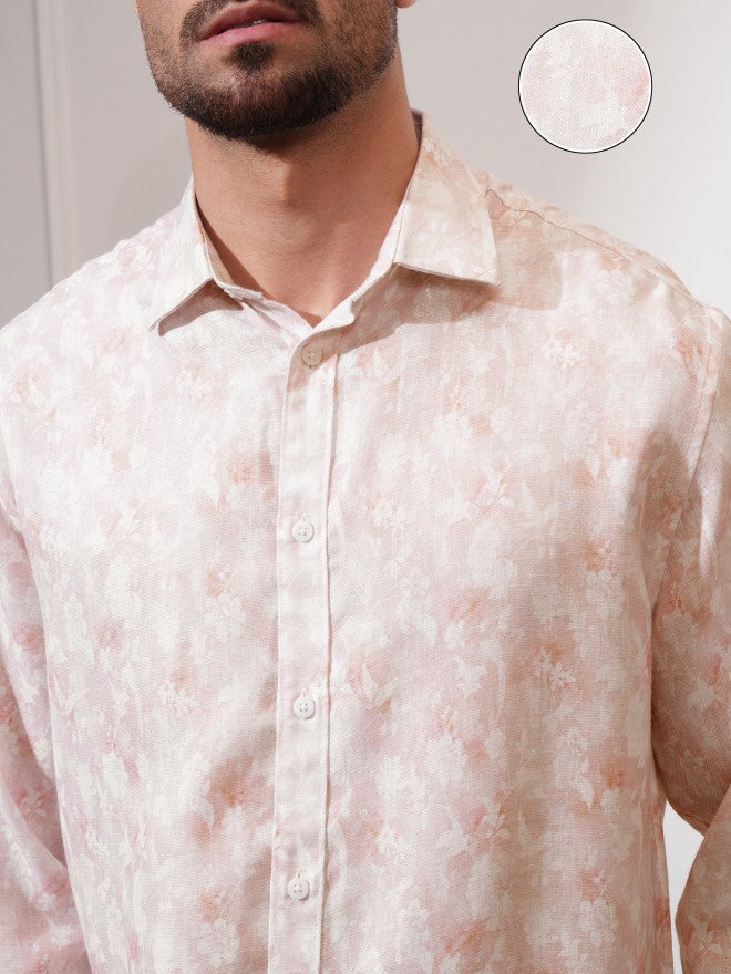 Locomotive Men Peach Printed Relaxed Fit Casual Shirt - Peach - Image 5