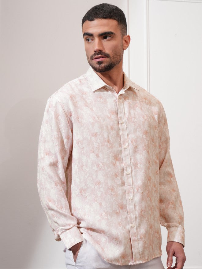 Locomotive Men Peach Printed Relaxed Fit Casual Shirt - Peach - Image 6