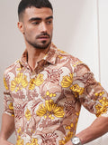 Locomotive Men Peach Printed Slim Fit Casual Shirt - Peach - Image 1