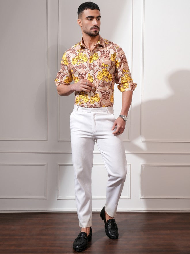 Locomotive Men Peach Printed Slim Fit Casual Shirt - Peach - Image 2