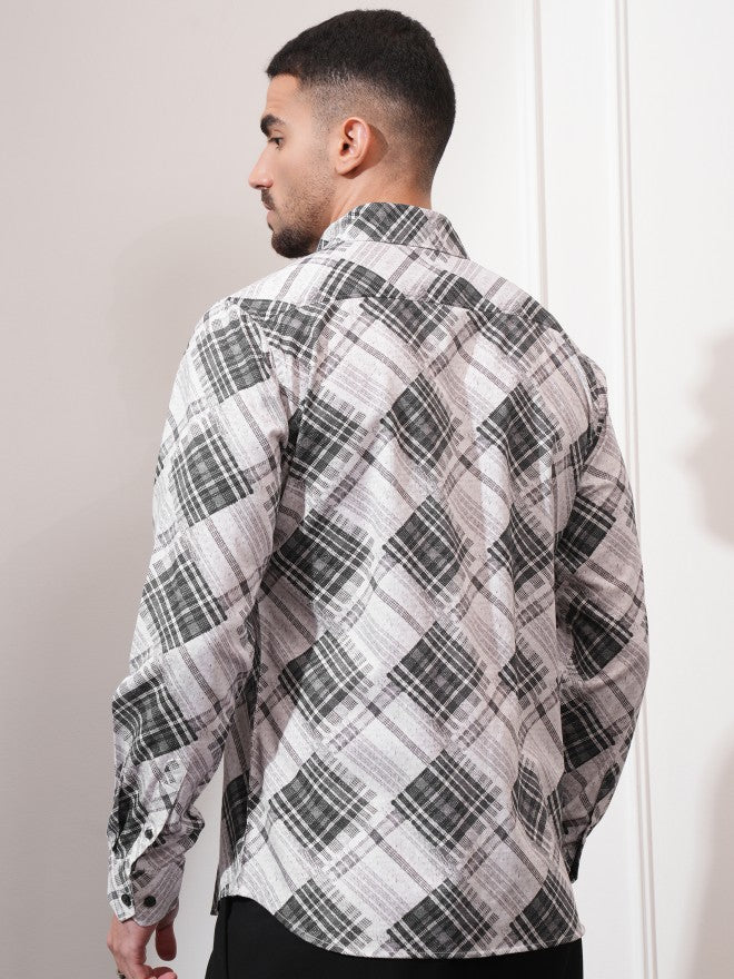 Locomotive Men Off White Printed Slim Fit Casual Shirt - Off White - Image 3