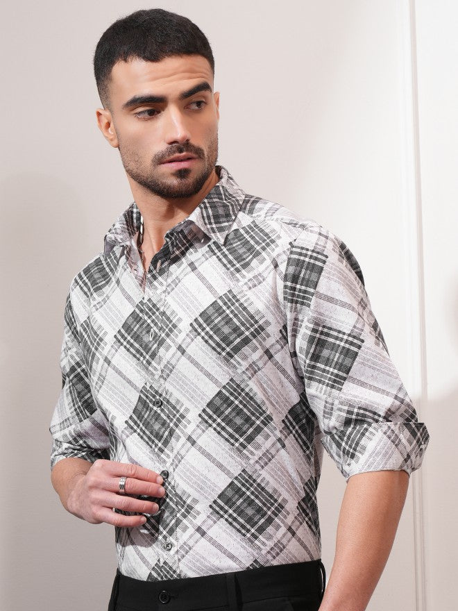 Locomotive Men Off White Printed Slim Fit Casual Shirt - Off White - Image 4